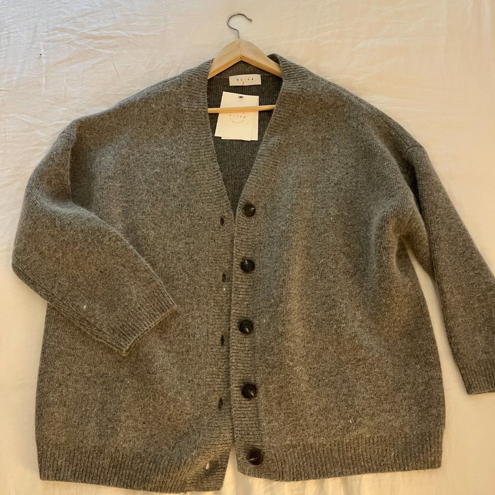 OLIVE Boxy Long Cardigan, Grey (One Size)